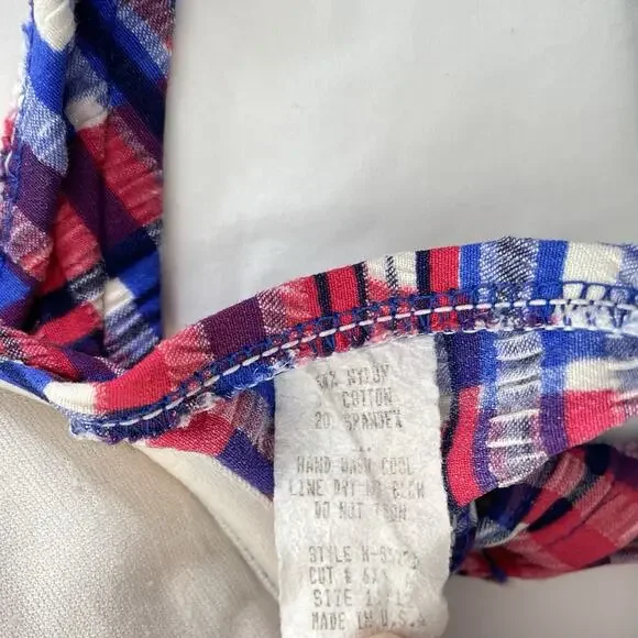 Vintage 90’s Hobie Bikini Swimsuit Set 2 Piece Womens 11/12 Red Blue Plaid USA
